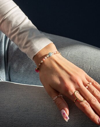 Bransoletka z Morganitem Cytrynem i Opalem, w hand works