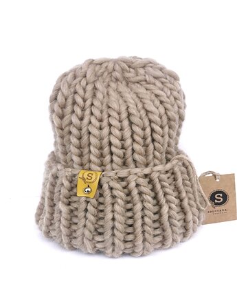 Beżowa wełniana czapka zimowa WOOLY, sploteka
