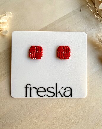 Kolczyki Plecione kwadraty - czerwone, freska