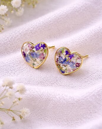 Wiosenne kolczyki serca z kolorowymi kwiatami, Blask Natury