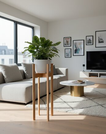 Kwietnik drewniany wysoki, podstawa na donice, stojak na rośliny, Dabov Studio