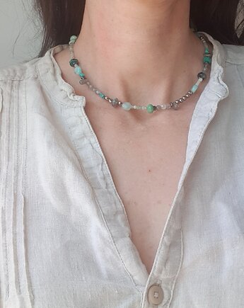 Naszyjnik choker błękity, kolekcja TALIZMAN, amazonit, labradoryt, akwamaryn, modesign