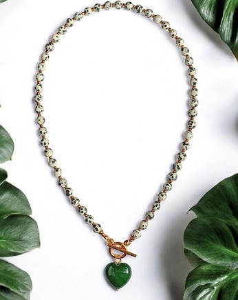 Jaspis dalmatyński i serce : CIEMNA ZIELEŃ: naszyjnik, kaktusia