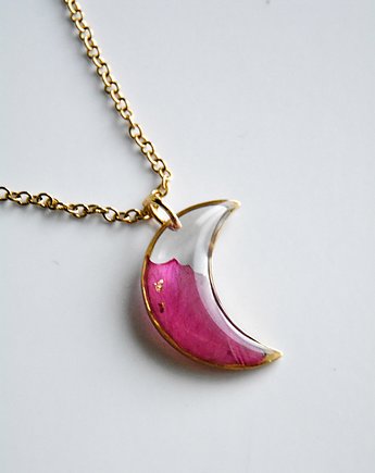 Kwiaty w żywicy biżuteria księżyc goździk, Jaskółcze ziele handmade 