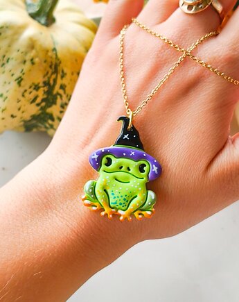 Naszyjnik z żabą, amulet na halloween, zawieszka w kształcie żaby, boho, Dary Rusałki