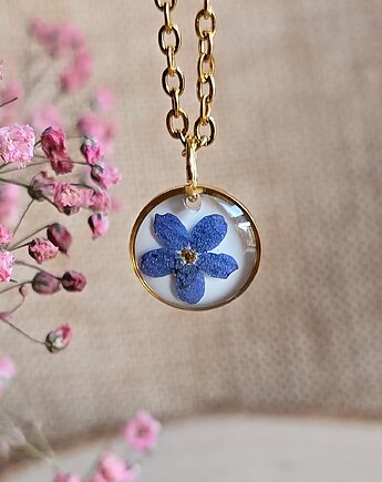 Wieczny kwiat niezapominajka zawieszka z niezapominajką, zkwiatem