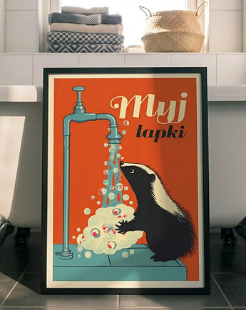 Plakat 50x40  łazienka myj łapki, polkastudio