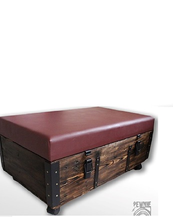 Skrzynia drewniana/kufer z tapicerowanym siedziskiem, pufa, Pewnie w Drewnie