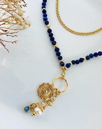 NASZYJNIK LAPIS LAZULI z perłą i zawieszką, Anemon Atelier