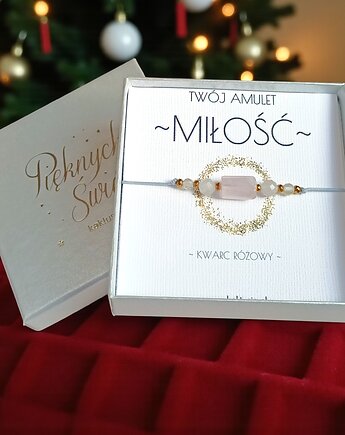 Amulet - MIŁOŚĆ - świąteczne pudełko - kwarc różowy, kaktusia