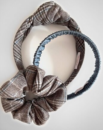 Wełniana opaska supełkowa w kratkę Grey Check, Volie Line