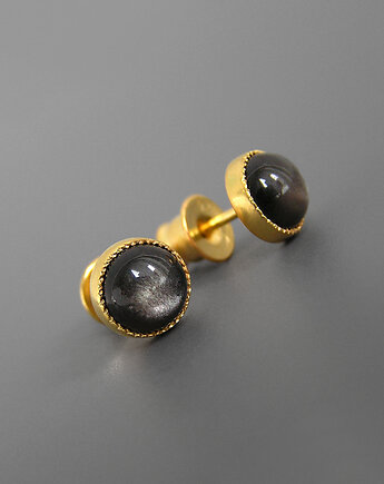 Kolczyki z obsydianem, srebro pozłacane, Pastelove Jewelry