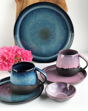 Taca / Patera + talerze + kubki ceramiczne 2 szt -  Niebo z różem, Ceramika Tyka