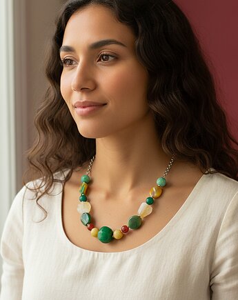 Unikatowy naszyjnik z dużymi kamieniami jaspis cytryn agat srebro 925, Yamira Art Studio