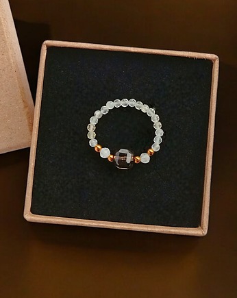 Pierścionek DOBROBYT - amulet - cytryn, kwarc dymny, kryształ górski, kaktusia