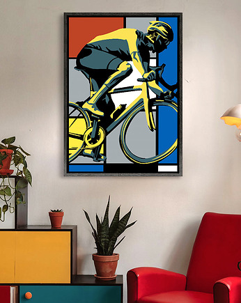 Plakat rowerowy - Kolarz w stylu Mondriana, minimalmill