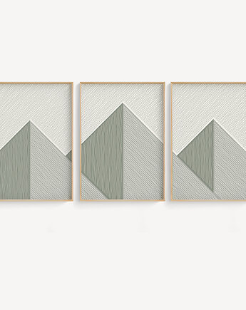 Zestaw plakatów w stylu skandynawskim, góry, stonowana zieleń., Grawisfera