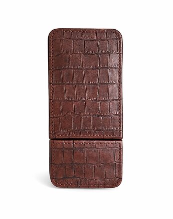 Etui na 3 pióra lub  długopisy ciemno brązowe o fakturze krokodyla, Lamato