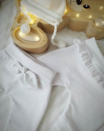 Spodnie niemowlęce dzianinowe z falbanką, OSOBY - Prezent dla noworodka