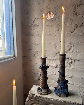 Zestaw dwóch ceramicznych świeczników - unikaty, Ogród Syrenich Śpiewów