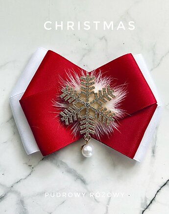 Brosza ze śnieżynką gwiazdką z puszkiem Mikołajki Święta, Pudrowy Różowy