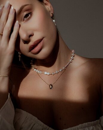 Choker z różową Masą Perłową Perłami i Jaspisem, w hand works