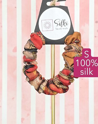 S wąska gumka jedwabna do włosów jedwab naturalny scrunchie jesienna, Silki