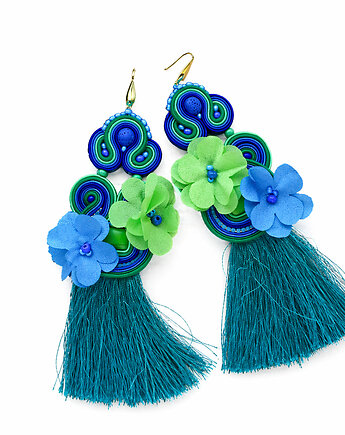 Duże i kolorowe kolczyki sutasz z chwostami, Mró Soutache