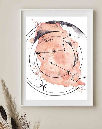 Plakat Ryby konstelacja Znak Zodiaku Pisces akwarela wydruk artystyczny, My Moment