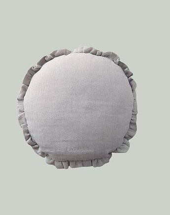 Lniana okrągła poduszka dekoracyjna z falbaną Biosennie, biosennie