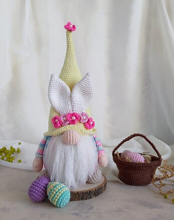 Wielkanocny krasnal i koszyk z jajkami, Dekoracja na Wielkanoc, Skrzat, EcoToysByNastya