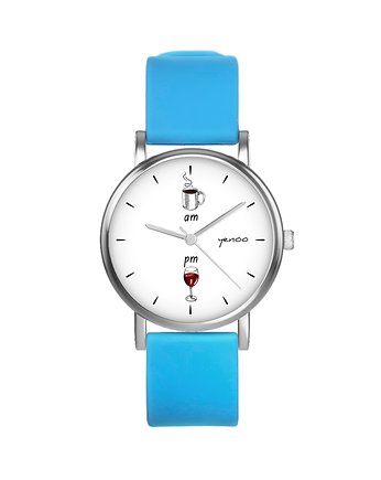 Zegarek  mały - Kawa i wino - silikonowy, niebieski, yenoo