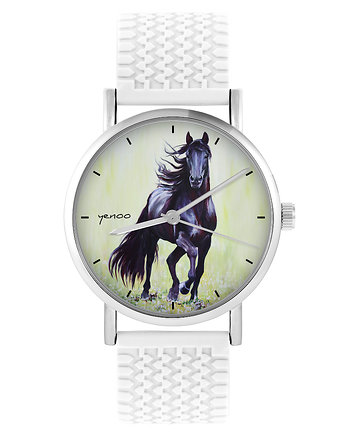 Zegarek - Czarny koń 2 - silikonowy, biały, OKAZJE - Prezenty na 18 dla chłopaka