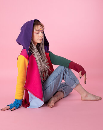Bluza damska kolorowa, asymetryczna bluza bawełniana, NavahoClothing