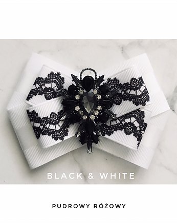 Brosza Black & White Z koronkowym kryształem NEW, Pudrowy Różowy