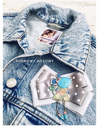 Brosza  z Myszką w stylu Pop Art, Pudrowy Różowy