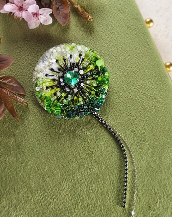 Broszka haftowana Dmuchawiec zielony, Broszka artystyczna, EcoToysByNastya