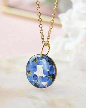 Naszyjnik z niezapominajką, Jaskółcze ziele handmade 