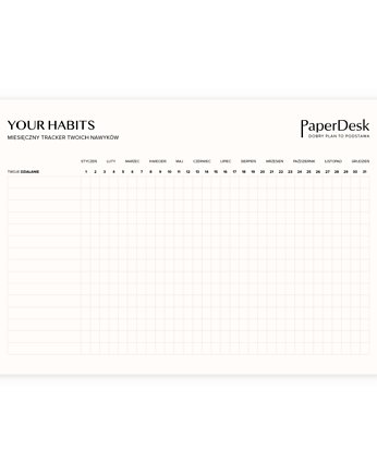 Planner obowiązków / Tracker nawyków w wersji do wpisywania, PaperDesk