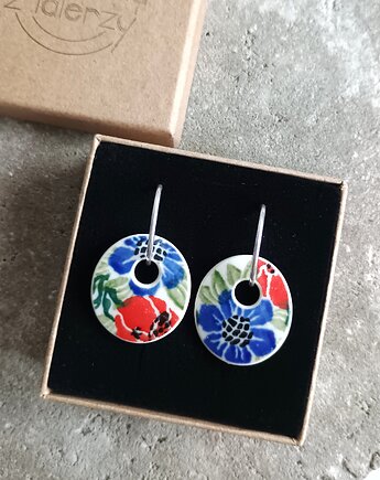 Kolczyki ceramiczne Bolesławiec koła, biżuteria z talerzy