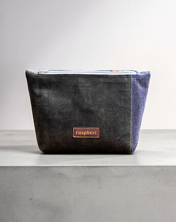 Zielono-szara kosmetyczka MAXI z weluru, raspberi