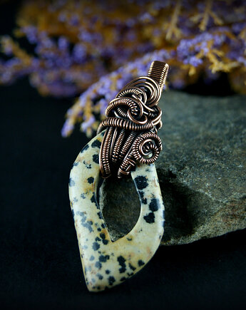 Jaspis dalmatyński wisiorek wire wrapping, Blue Pearl Art