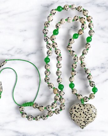 UNIKATOWY naszyjnik supełkowany : jaspis dalmatyński na zielono II, kaktusia