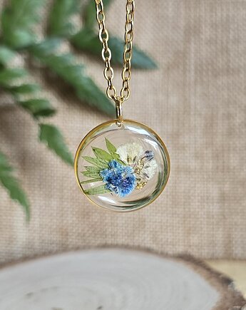 Wieczne kwiaty wisiorek kwiatowy kobiecy niebieska, zkwiatem