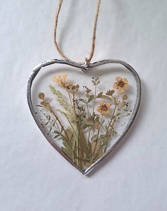 Suszone kwiaty poziomek - serce witrażowe 7,5 cm, BeArt Handmade