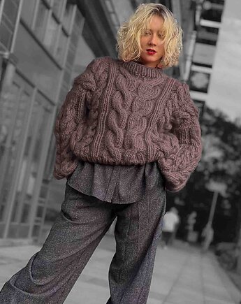100% Merino sweter WARKOCZOWY  na drutach, PANAPUFA
