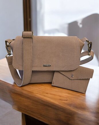 Mała torebka na ramię, skóra, taupe light, UNIQUE HandMade