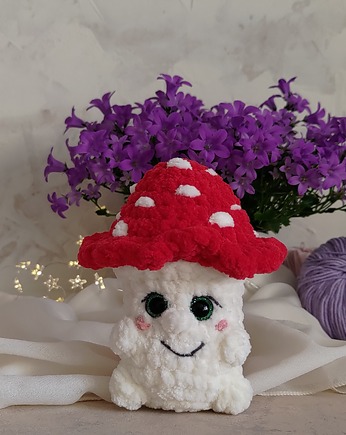 Muchomorek pluszowy czerwony, Zabawka grzybek, Prezent dla dziecka, EcoToysByNastya