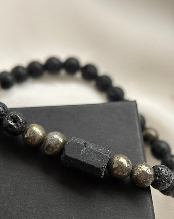 Bransoletka Męska Piryt i Turmalin, Chmolowska Jewellery
