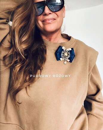 Beżowa granatowa  Brosza z kryształem w kolorze szampańskim NEW, Pudrowy Różowy